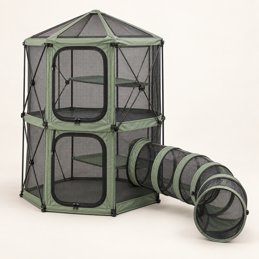 PawCatio – Enclos extérieur pliable avec tunnel pour chat