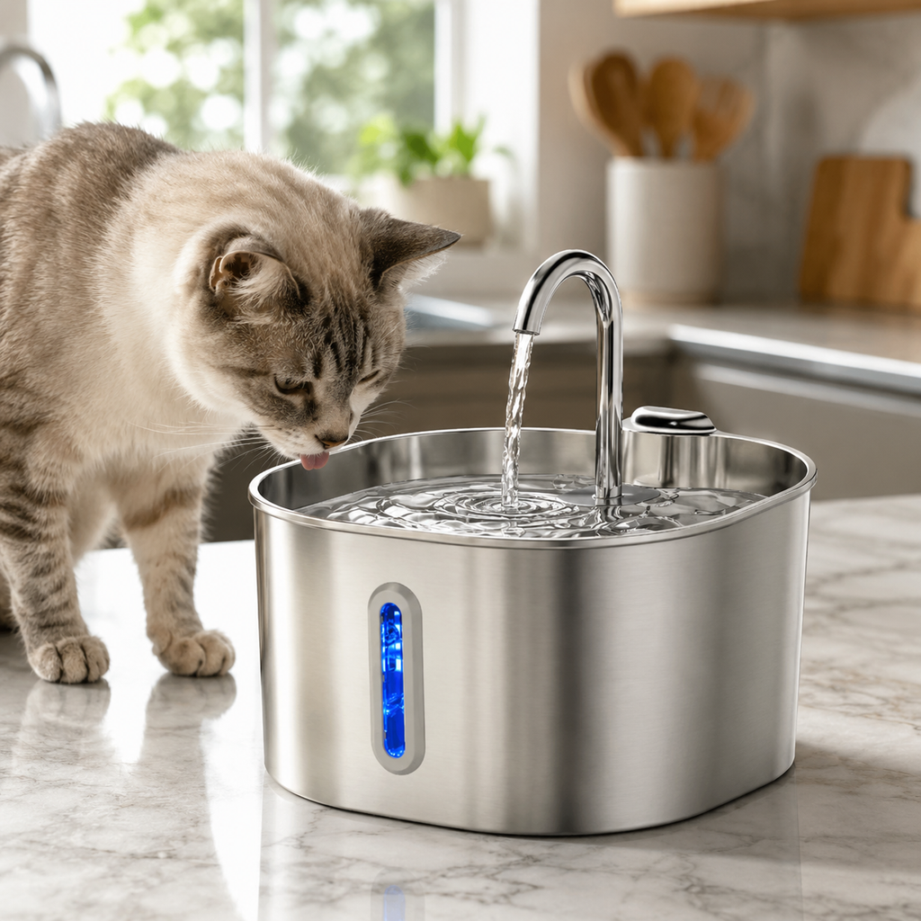 PawFlow – Fontaine à eau en inox pour chats et petits chiens