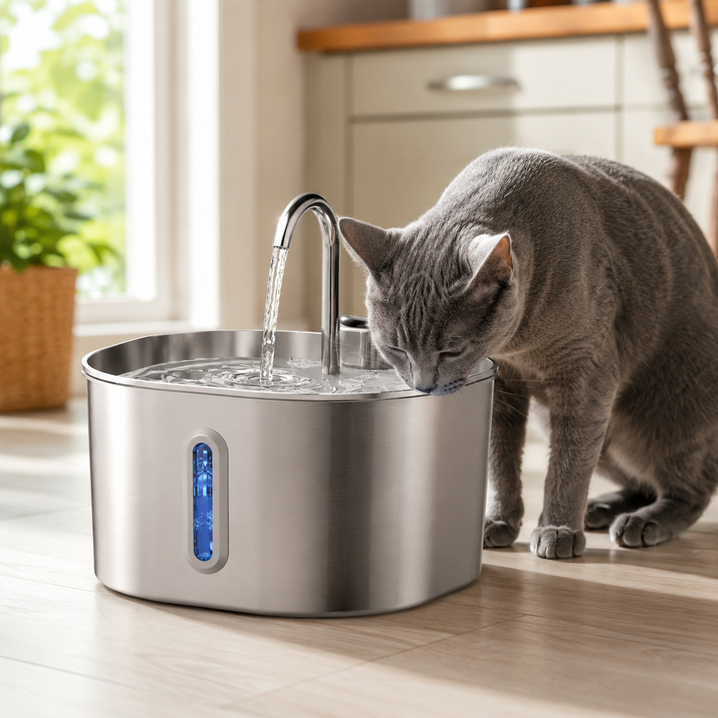 PawFlow – Fontaine à eau en inox pour chats et petits chiens