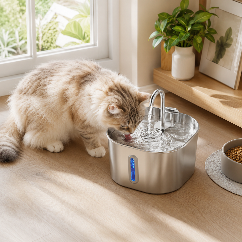 PawFlow – Fontaine à eau en inox pour chats et petits chiens