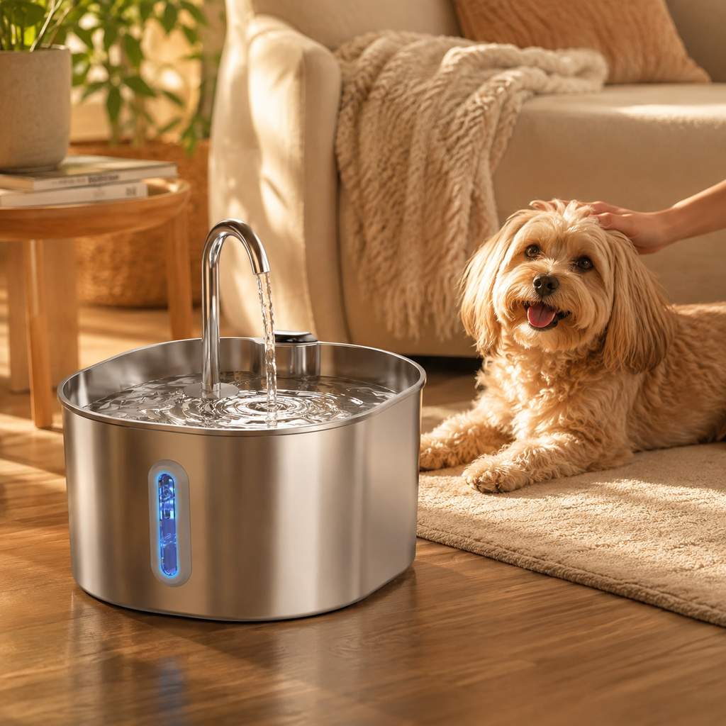 PawFlow – Fontaine à eau en inox pour chats et petits chiens