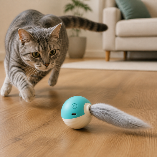 PawChase – Balle interactive rechargeable avec queue pour chats