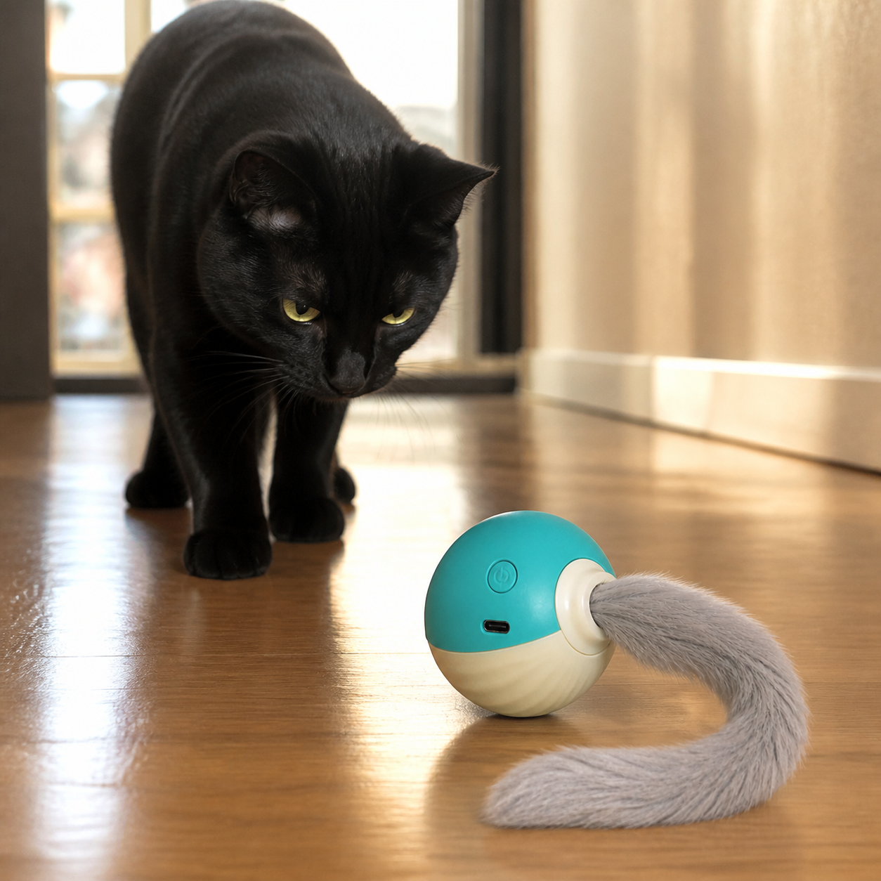 PawChase – Balle interactive rechargeable avec queue pour chats