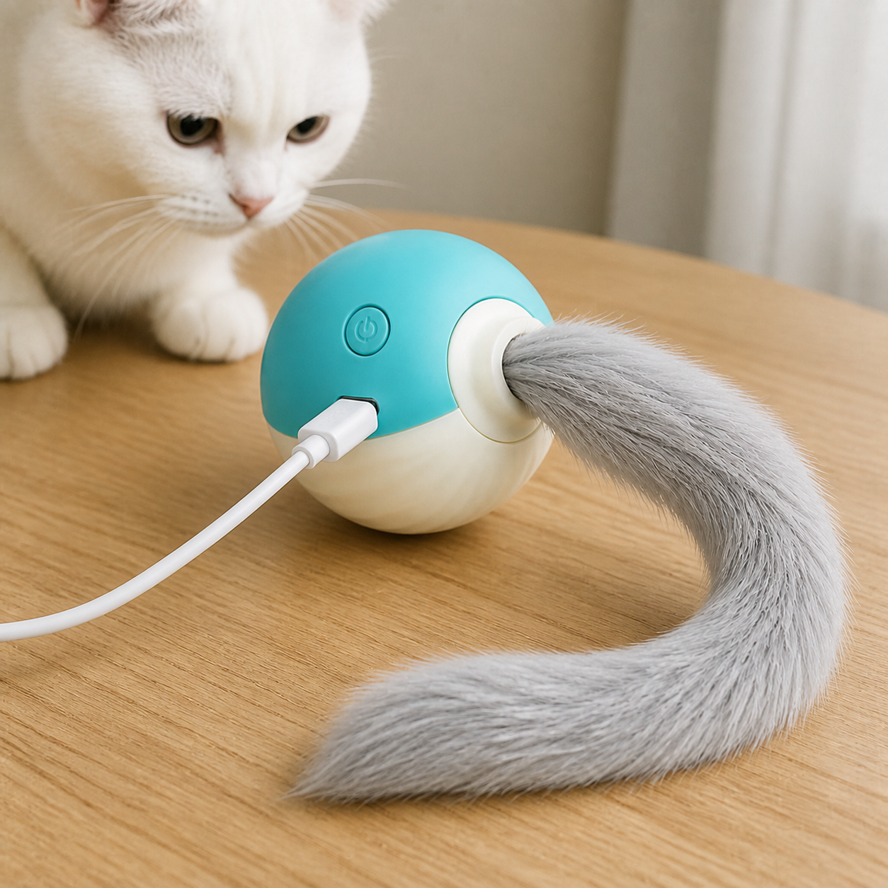 PawChase – Balle interactive rechargeable avec queue pour chats