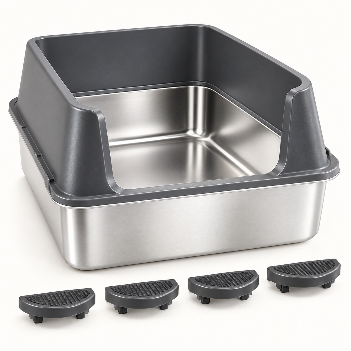PawLoo – Bac à litière en inox à rebords hauts