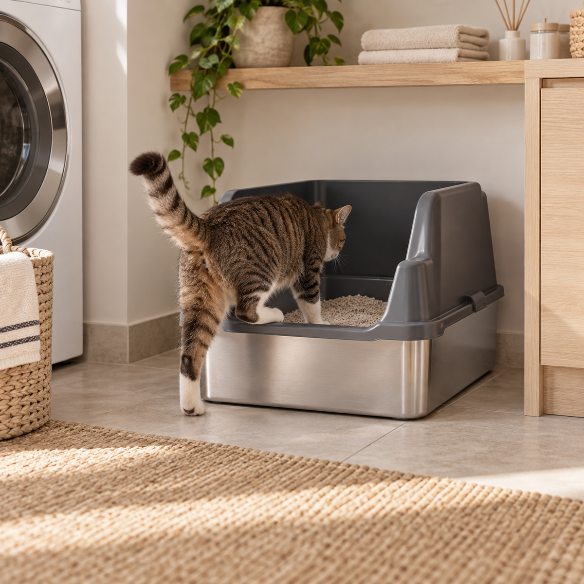 PawLoo – Bac à litière en inox à rebords hauts