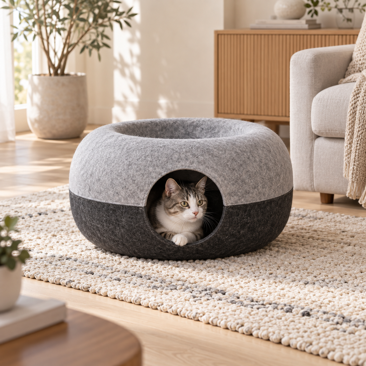 PawLoop – Tunnel donut 2-en-1 en feutre pour chat