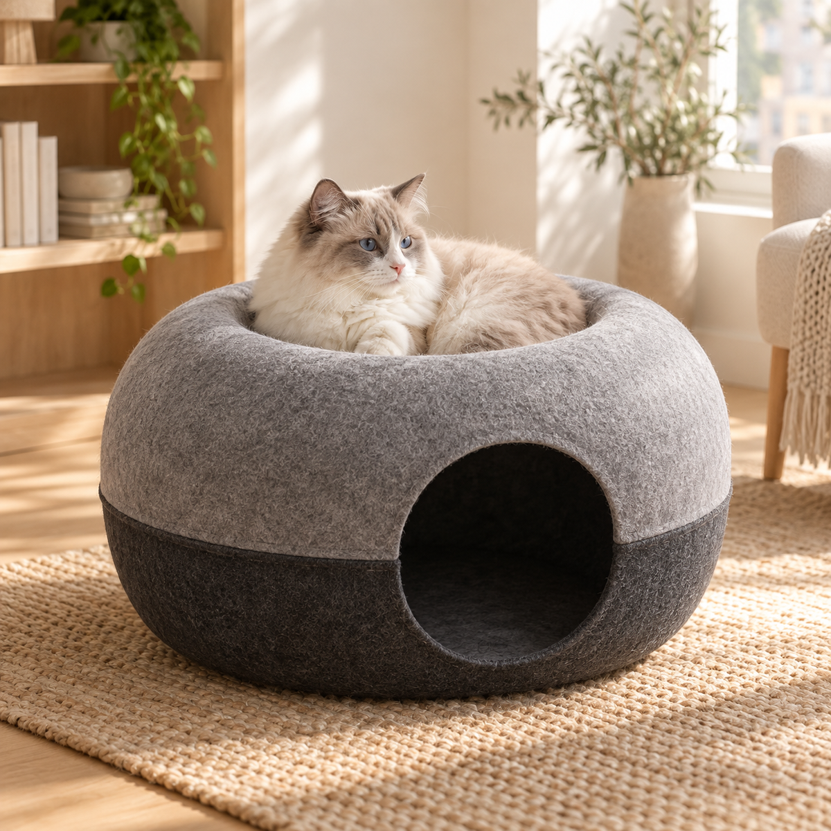 PawLoop – Tunnel donut 2-en-1 en feutre pour chat