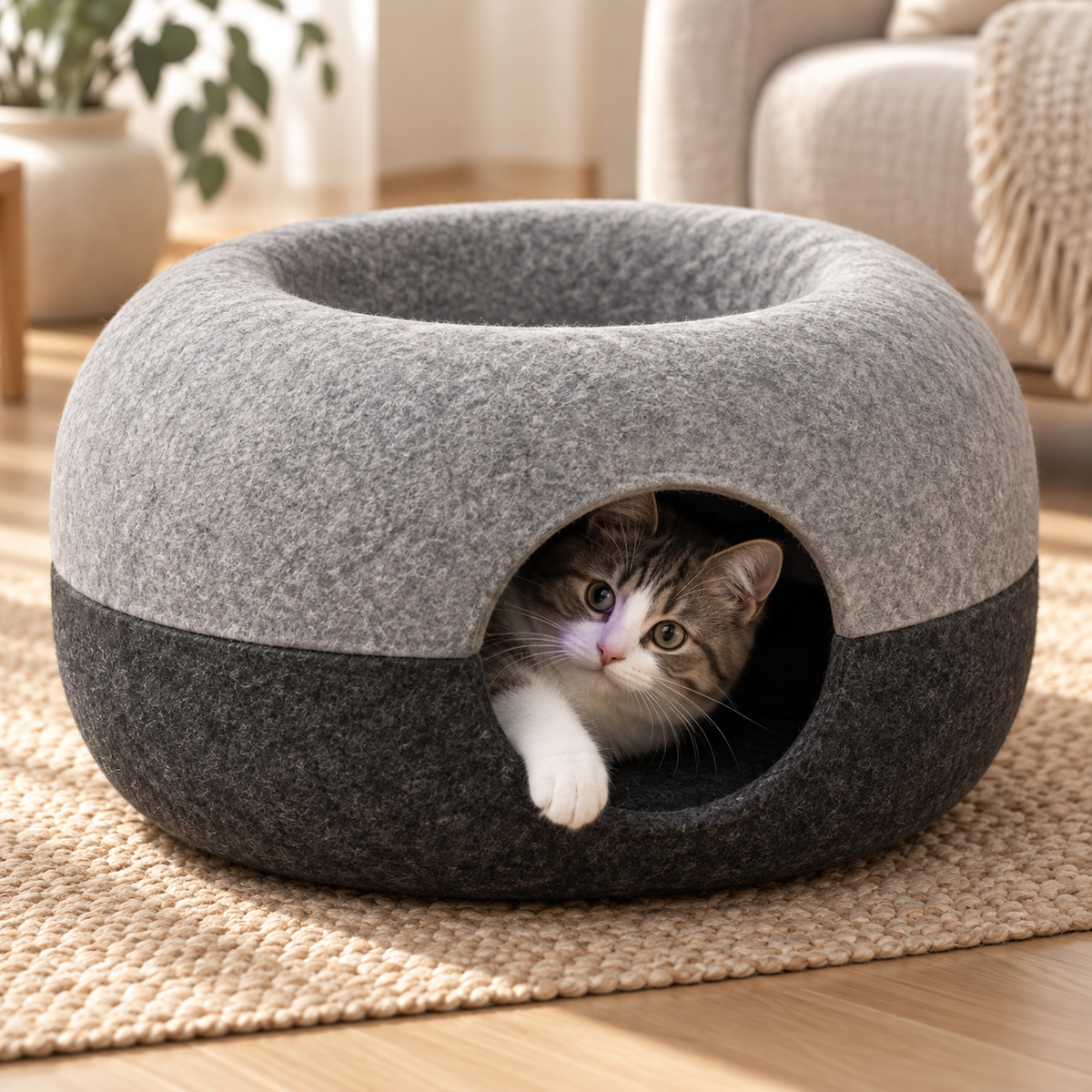 PawLoop – Tunnel donut 2-en-1 en feutre pour chat