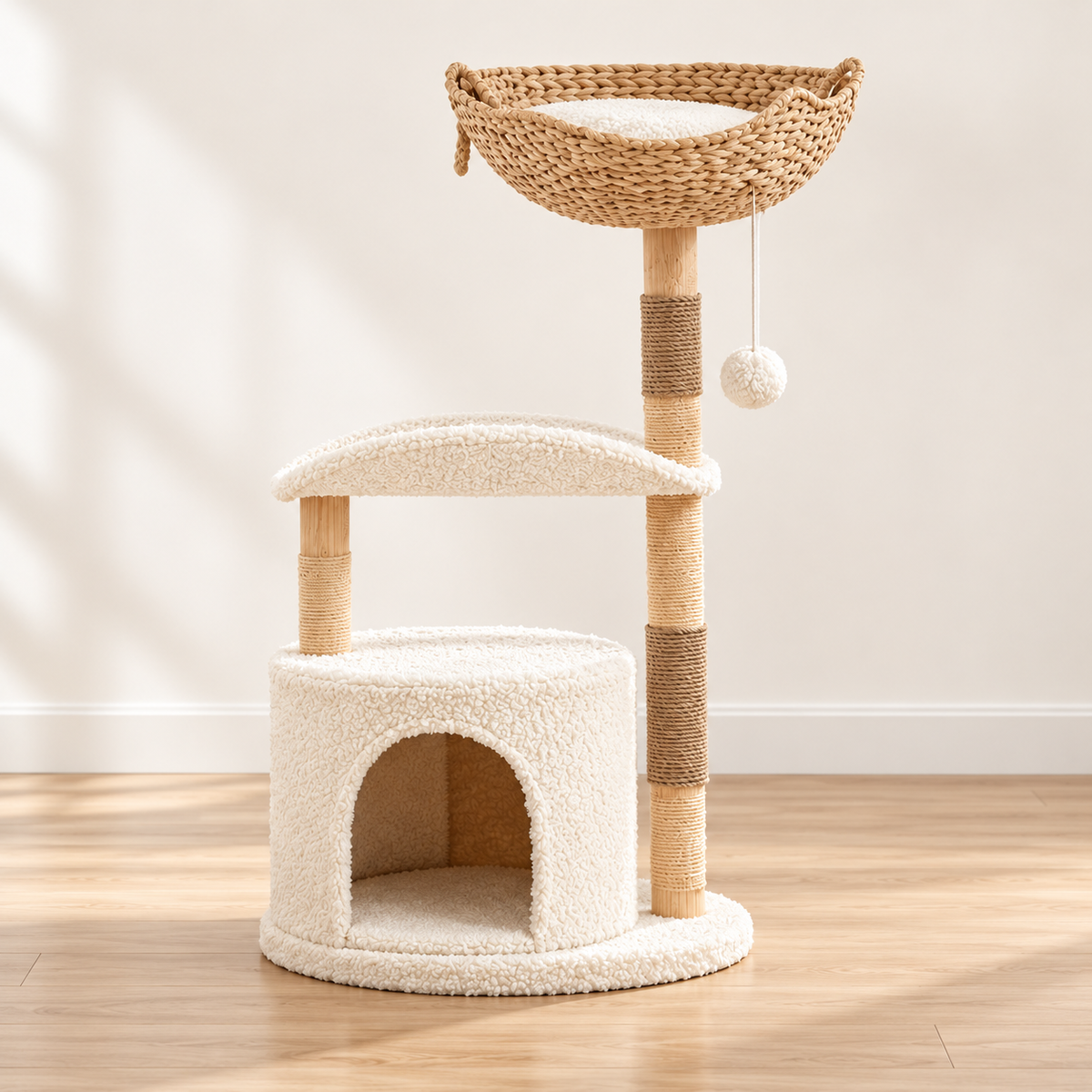 PawTower – Arbre à chat premium en bois et rotin